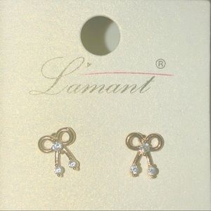NWT rose gold bow earrings with rhinestones